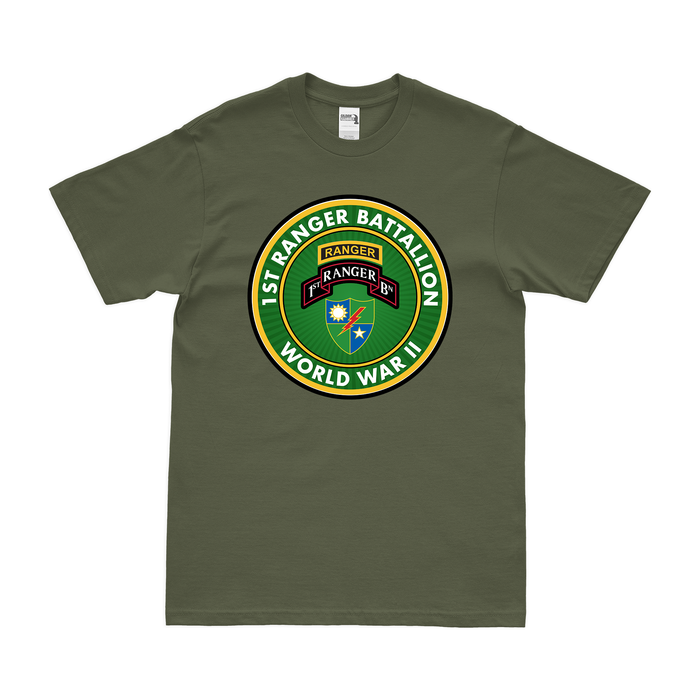1st Ranger Battalion WW2 Legacy T-Shirt Tactically Acquired Military Green Clean Small