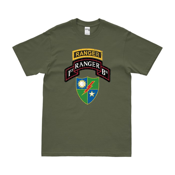 Distressed 1st Ranger Battalion Logo Emblem Tab T-Shirt Tactically Acquired Small Military Green 