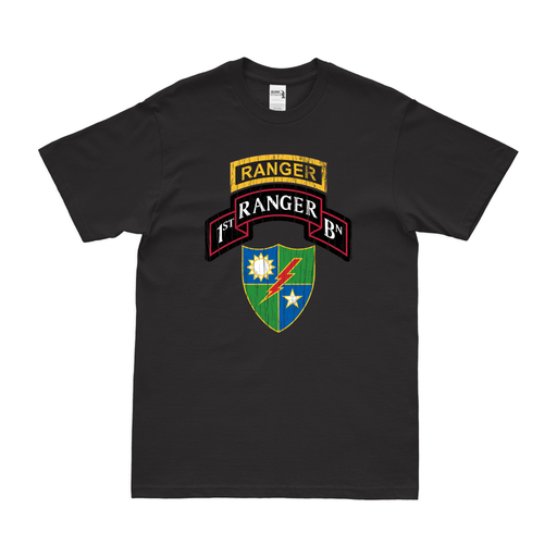 Distressed 1st Ranger Battalion Logo Emblem Tab T-Shirt Tactically Acquired Small Black 