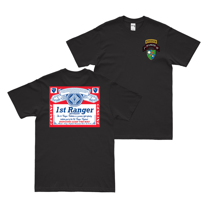 Double-Sided 1st Ranger Battalion Budweiser T-Shirt Tactically Acquired Black Small 