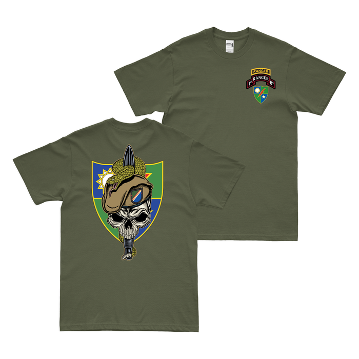 Double-Sided 1st Ranger Battalion Snake Eaters T-Shirt Tactically Acquired Military Green Small 