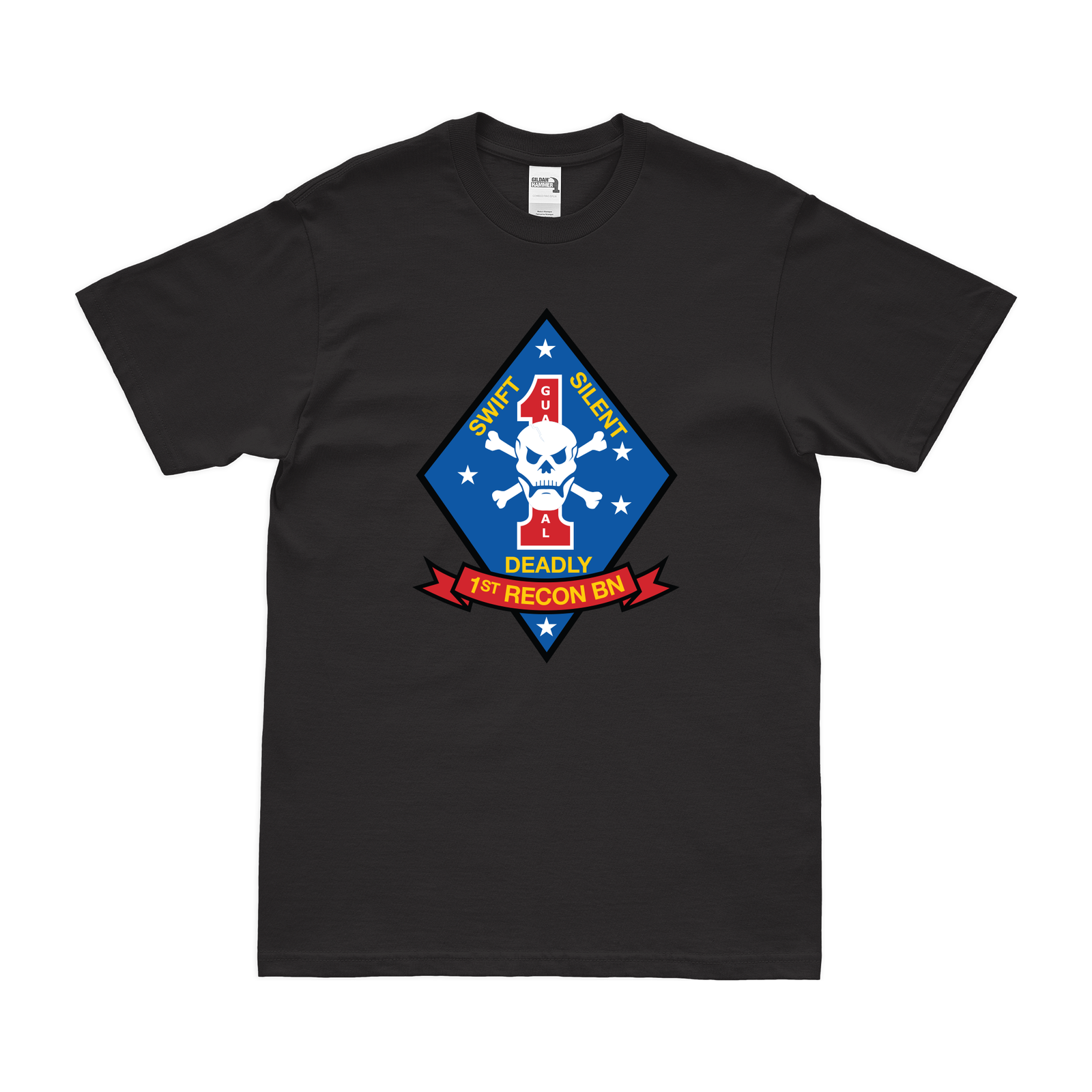 1st Recon Bn Emblem USMC T-Shirt Tactically Acquired Black Clean Small