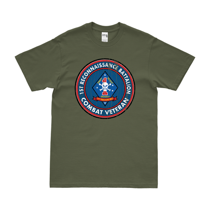 1st Recon Bn Combat Veteran T-Shirt Tactically Acquired Military Green Distressed Small