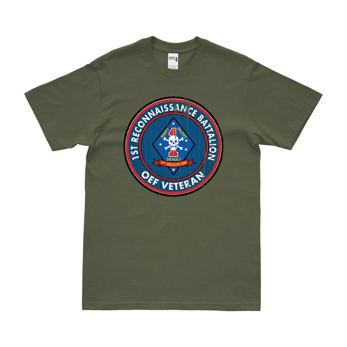 1st Recon Bn OEF Veteran T-Shirt Tactically Acquired Military Green Distressed Small