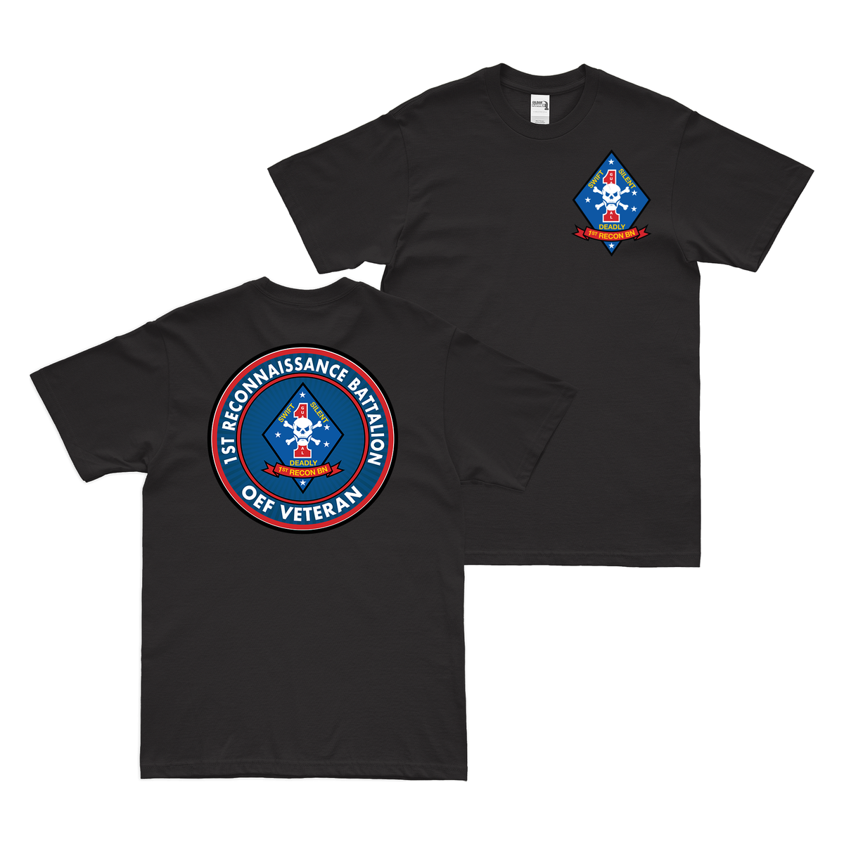 Double-Sided 1st Recon Bn OEF Veteran T-Shirt Tactically Acquired Black Small 
