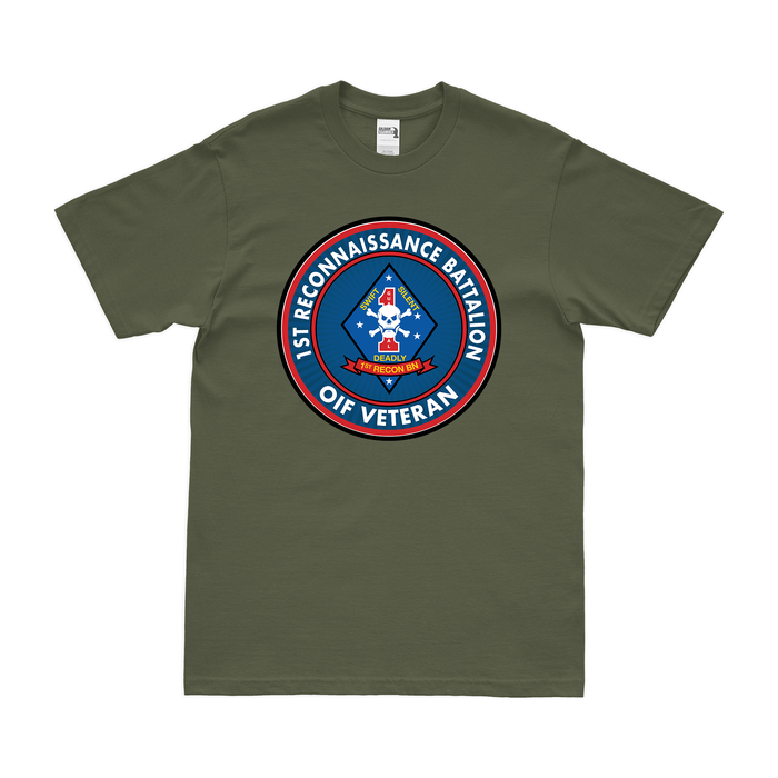 1st Recon Bn OIF Veteran T-Shirt Tactically Acquired Military Green Clean Small