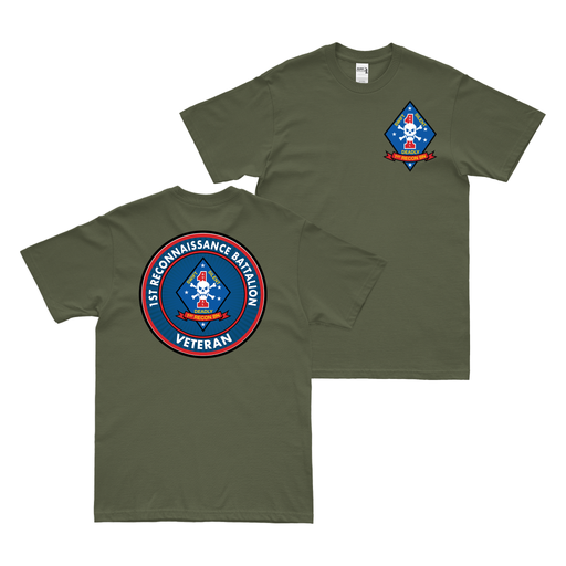 Double-Sided 1st Recon Bn Veteran T-Shirt Tactically Acquired Military Green Small 