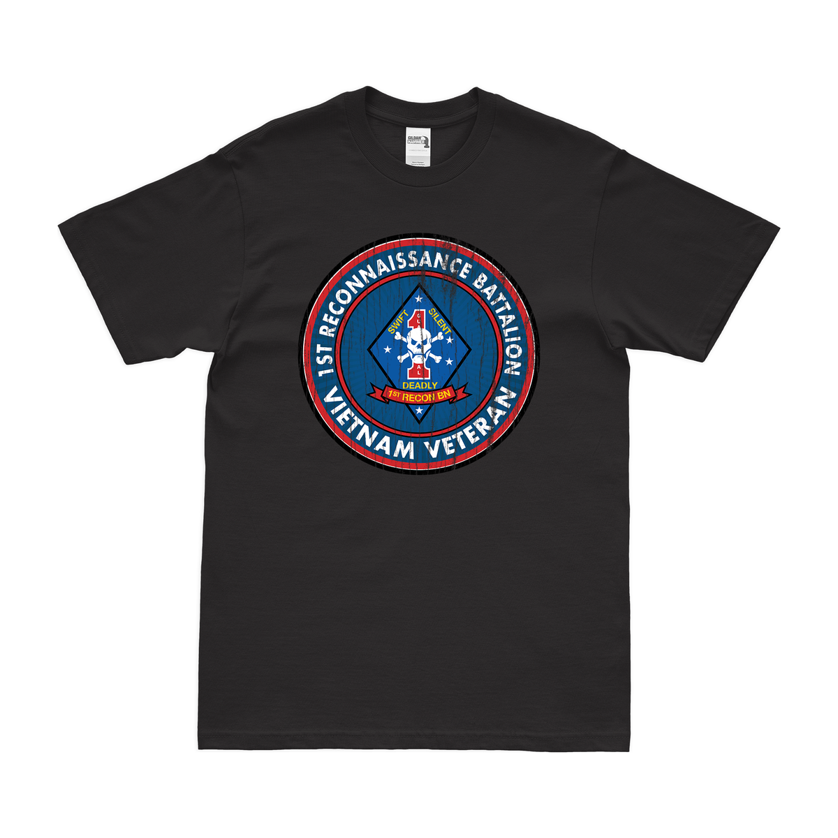 1st Recon Bn Vietnam Veteran T-Shirt Tactically Acquired Black Distressed Small