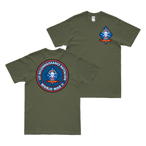 Double-Sided 1st Recon Bn WW2 Legacy T-Shirt Tactically Acquired Military Green Small 