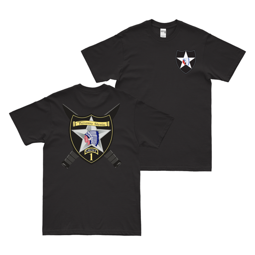 Double-Sided 1st SBCT 2d ID "Ghost Brigade" Emblem T-Shirt Tactically Acquired Black Small 