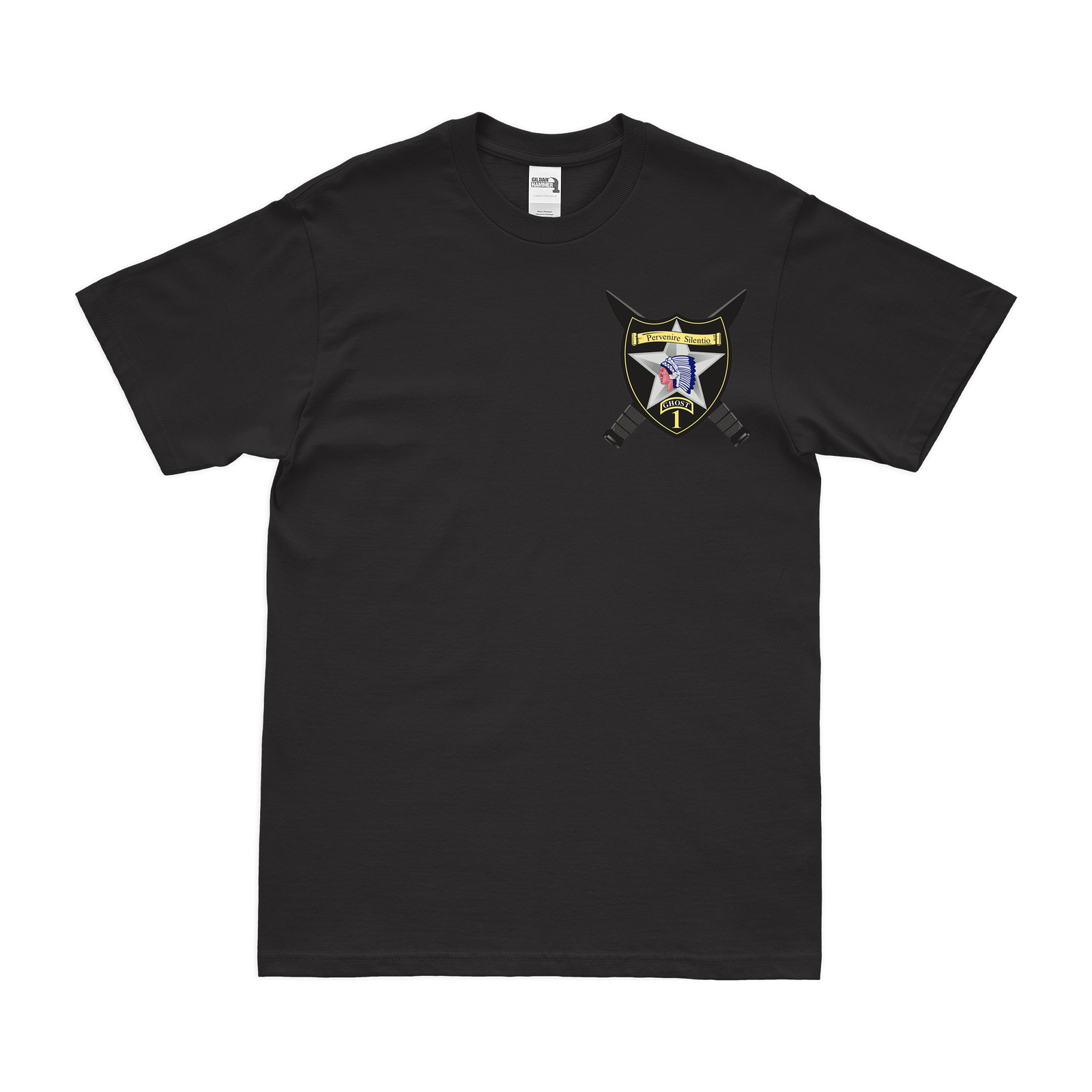 1st SBCT 2d ID "Ghost Brigade" Left Chest Emblem T-Shirt Tactically Acquired Black Small 