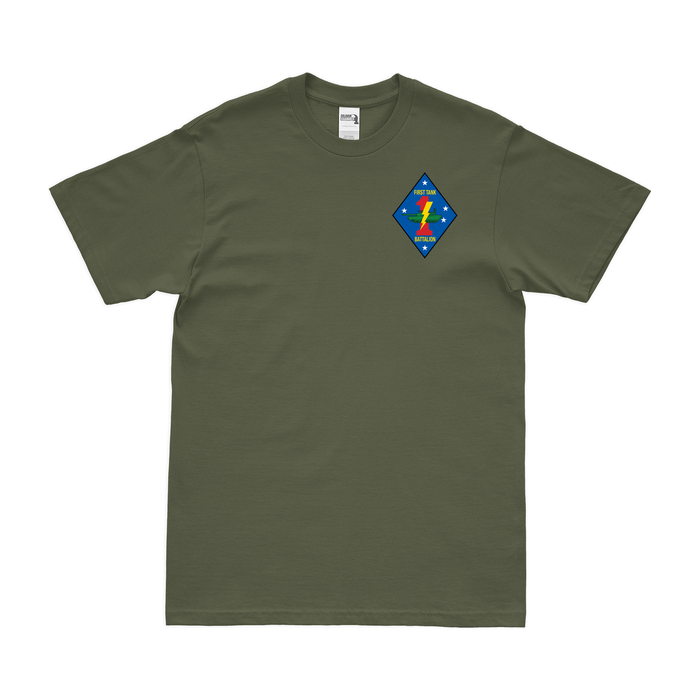 1st Tank Battalion USMC Left Chest Emblem T-Shirt Tactically Acquired Military Green Small 