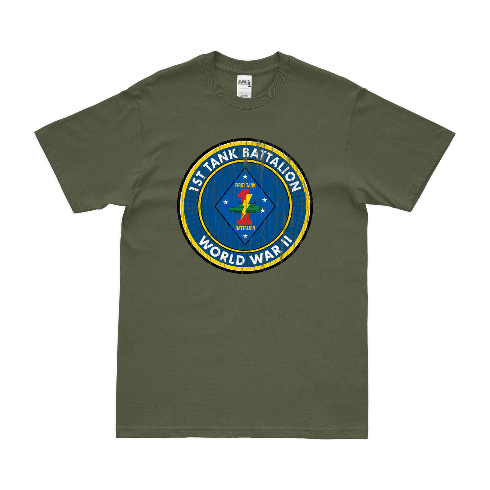 1st Tank Battalion WW2 Legacy USMC T-Shirt Tactically Acquired Military Green Distressed Small