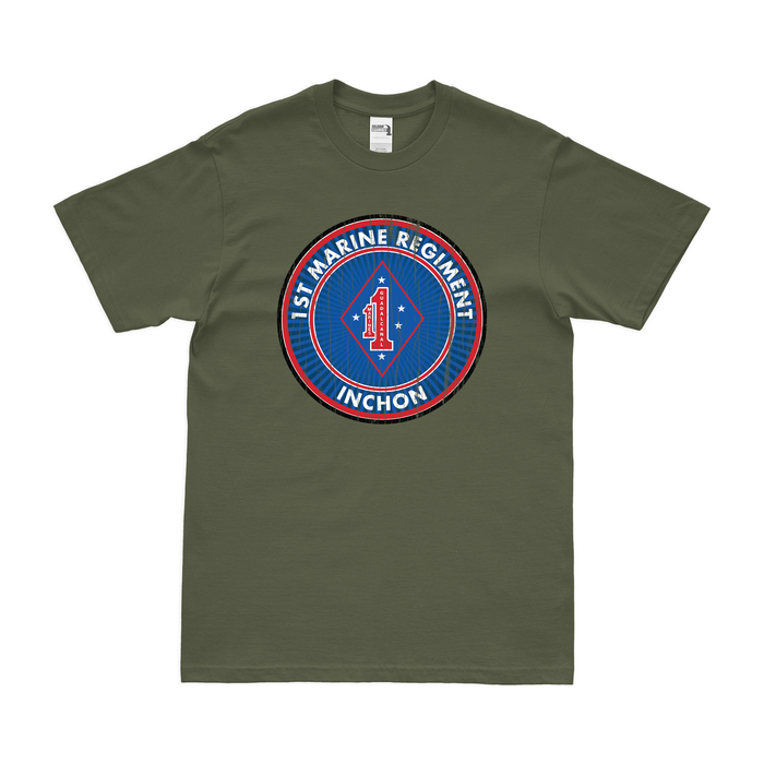 1st Marine Regiment Inchon T-Shirt Tactically Acquired Small Distressed Military Green
