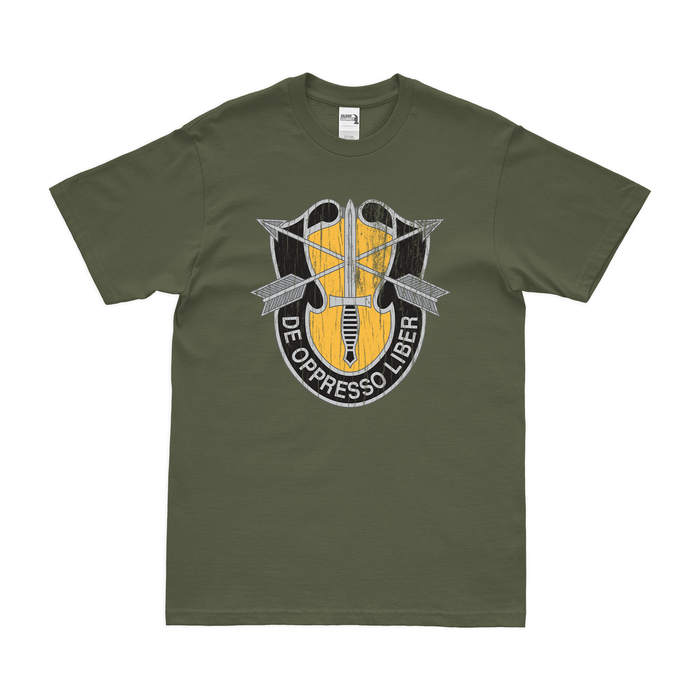 1st SFG (A) De Oppresso Liber Emblem T-Shirt Tactically Acquired Military Green Distressed Small