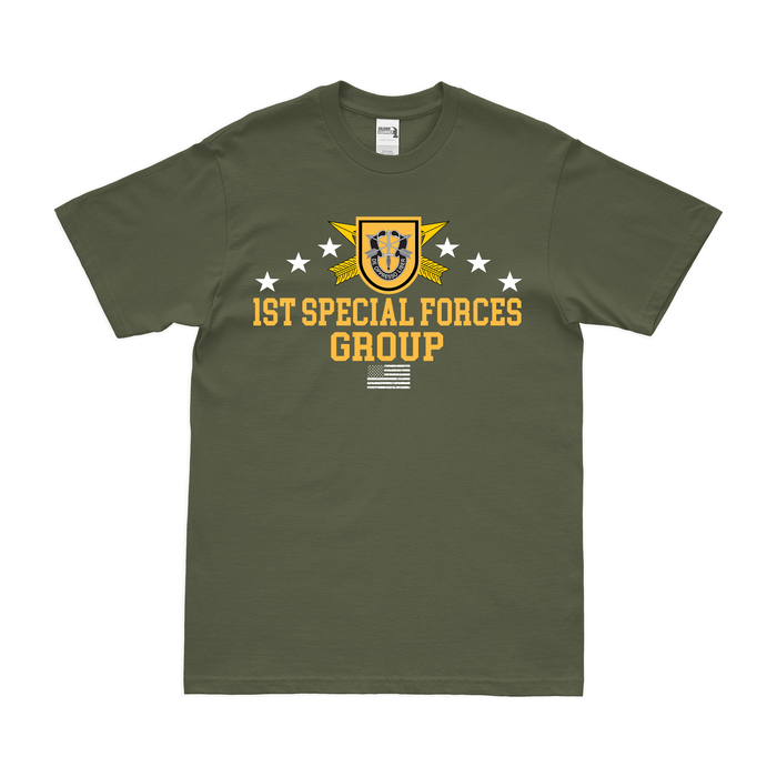 Patriotic 1st Special Forces Group (1st SFG) T-Shirt Tactically Acquired Military Green Clean Small