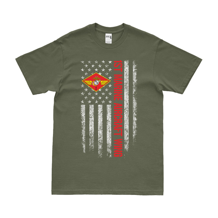 1st Marine Aircraft Wing (1st MAW) American Flag T-Shirt Tactically Acquired Small Military Green 