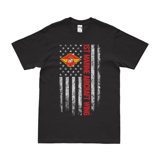 1st Marine Aircraft Wing (1st MAW) American Flag T-Shirt Tactically Acquired Small Black 