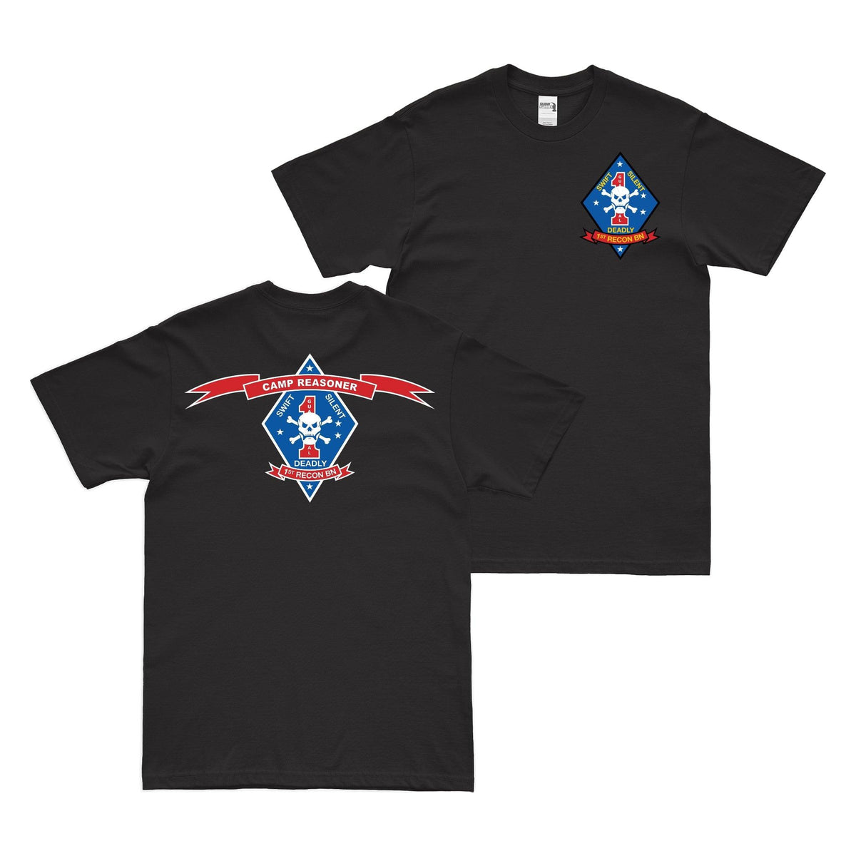 Double-Sided 1st Recon Bn Camp Reasoner Vietnam T-Shirt Tactically Acquired Black Small 