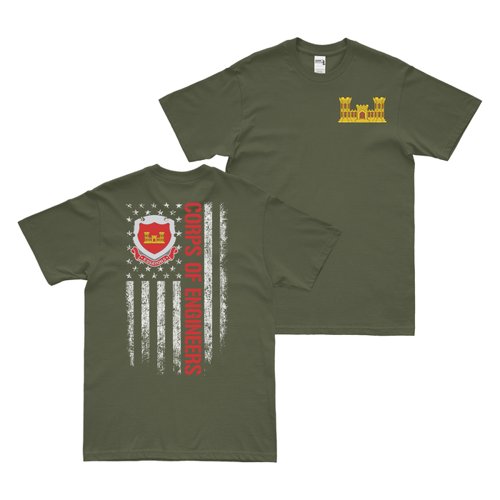 Double-Sided Corps of Engineers (USACE) American Flag T-Shirt Tactically Acquired Military Green Small 