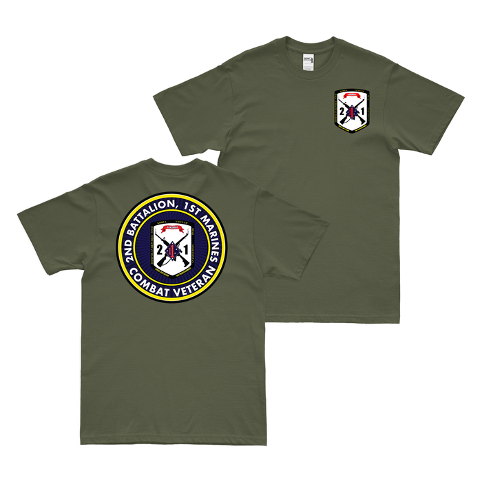Double-Sided 2/1 Marines Combat Veteran T-Shirt Tactically Acquired Military Green Small 