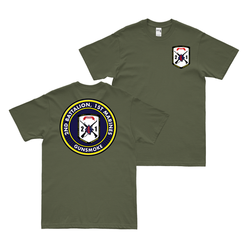 Double-Sided 2/1 Marines Gunsmoke Motto T-Shirt Tactically Acquired Military Green Small 