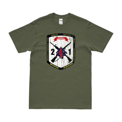 Distressed 2nd Bn 1st Marines (2/1 Marines) Logo T-Shirt Tactically Acquired Small Military Green 