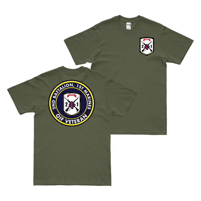 Double-Sided 2/1 Marines OIF Veteran T-Shirt Tactically Acquired Military Green Small 