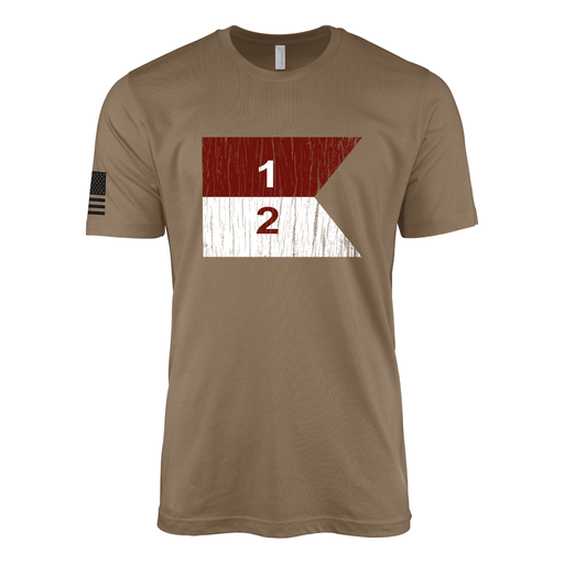 Distressed 2-1 CAV "Blackhawks" Cavalry Guidon T-Shirt Tactically Acquired Woodland Brown Small