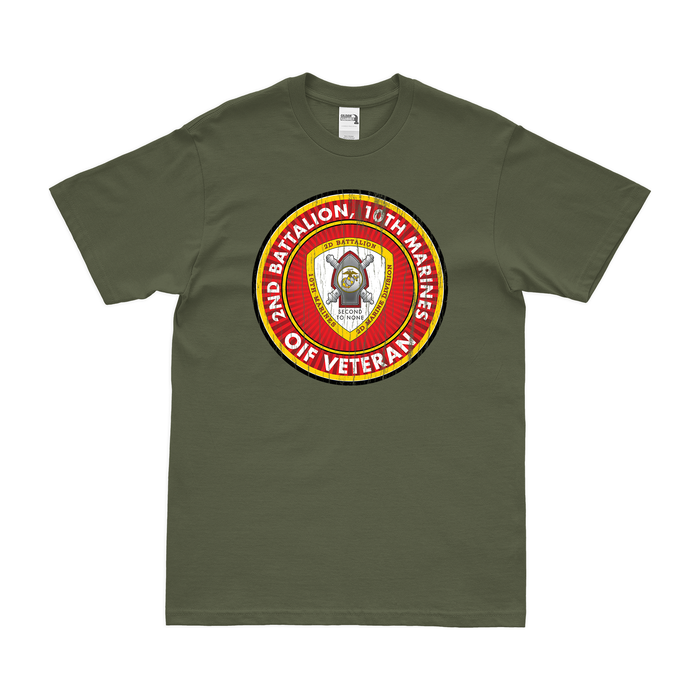 2nd Bn 10th Marines (2/10 Marines) OIF Veteran T-Shirt Tactically Acquired Military Green Distressed Small