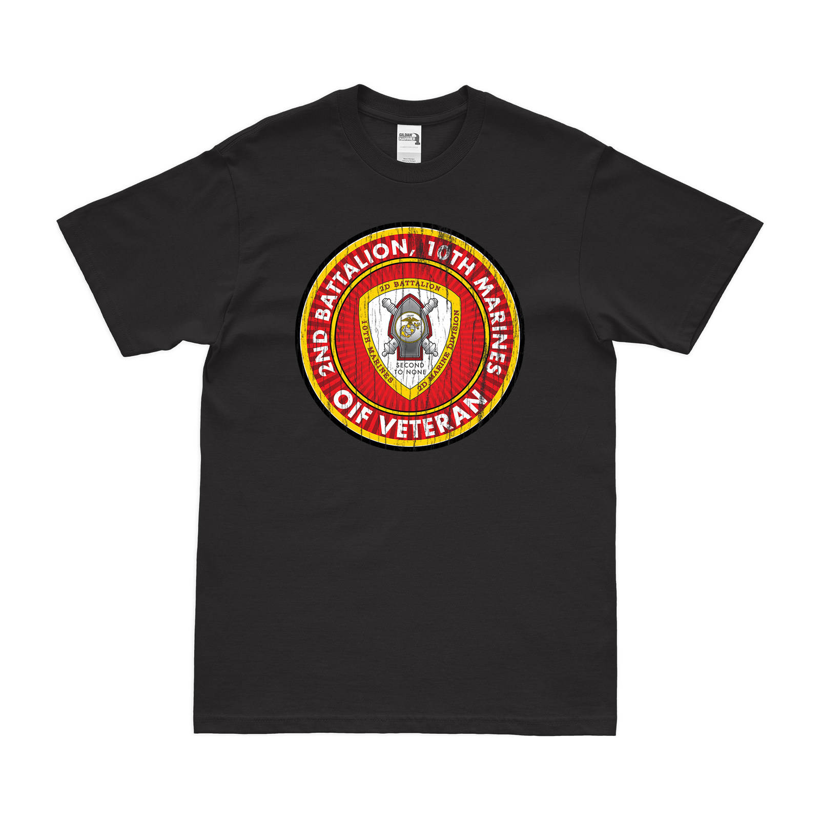 2nd Bn 10th Marines (2/10 Marines) OIF Veteran T-Shirt Tactically Acquired Black Distressed Small