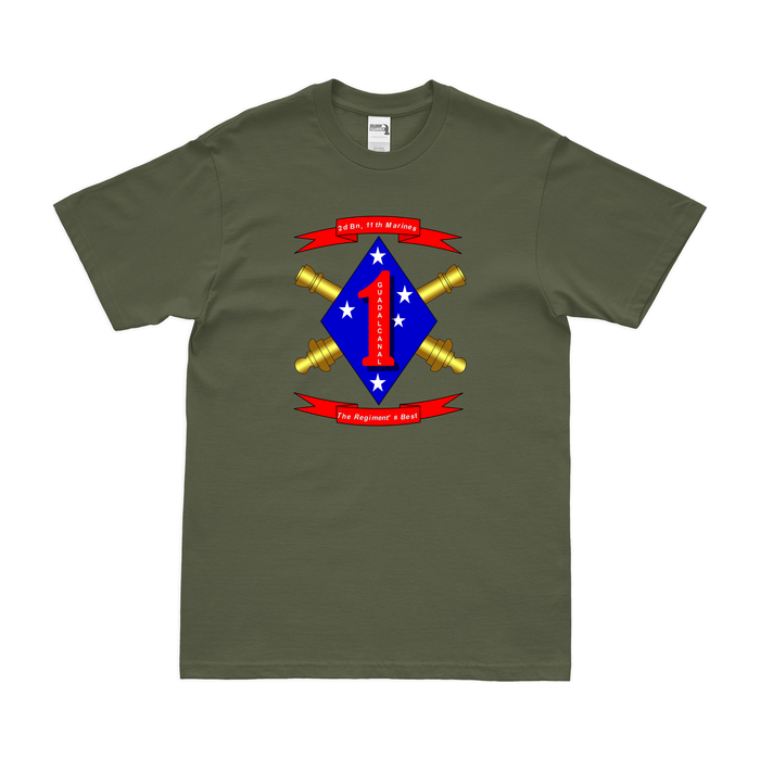 2nd Bn 11th Marines (2/11 Marines) Unit Logo T-Shirt Tactically Acquired Military Green Clean Small