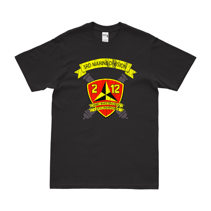 2nd Bn 12th Marines (2/12 Marines) Unit Logo T-Shirt Tactically Acquired Black Distressed Small