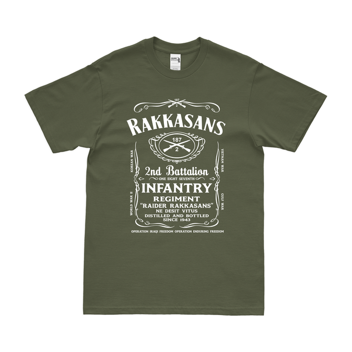 2-187 Infantry 'Raider Rakkasans' Whiskey Label T-Shirt Tactically Acquired Military Green Small 
