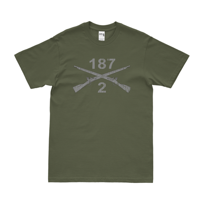 2-187 Infantry Regiment Crossed Rifles T-Shirt Tactically Acquired Military Green Distressed Small