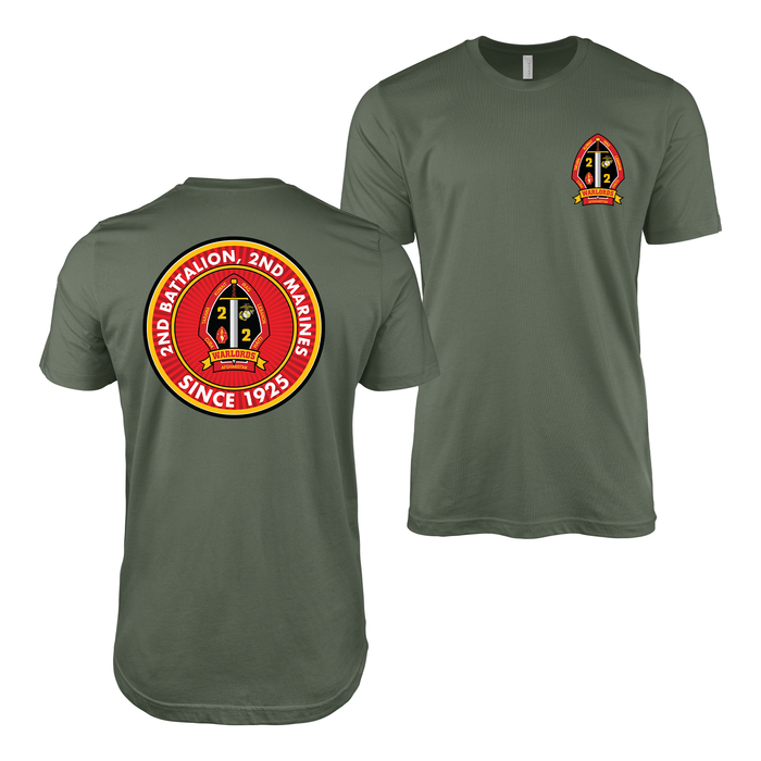 Double-Sided 2/2 Marines Since 1925 Legacy T-Shirt Tactically Acquired Military Green Small 