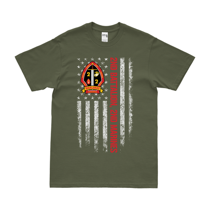 2nd Battalion, 2nd Marines (2/2 Marines) American Flag T-Shirt Tactically Acquired   