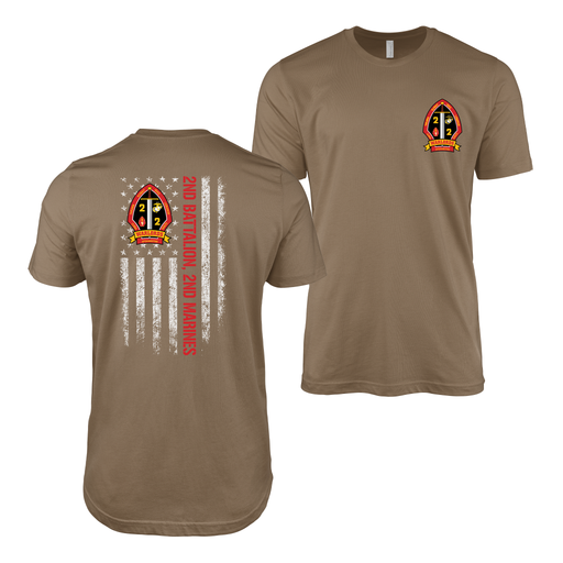 Double-Sided 2/2 Marines American Flag T-Shirt Tactically Acquired Woodland Brown Small 