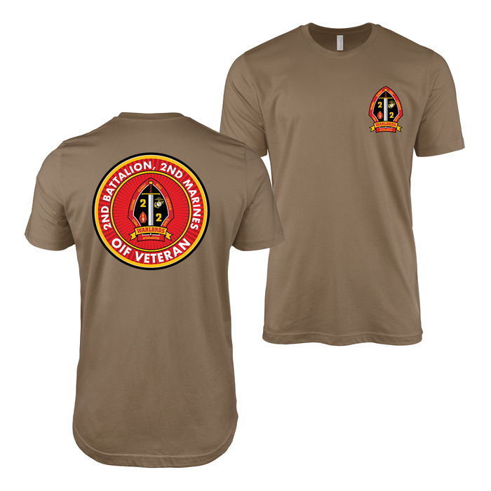 Double-Sided 2/2 Marines OIF Veteran T-Shirt Tactically Acquired Woodland Brown Small 