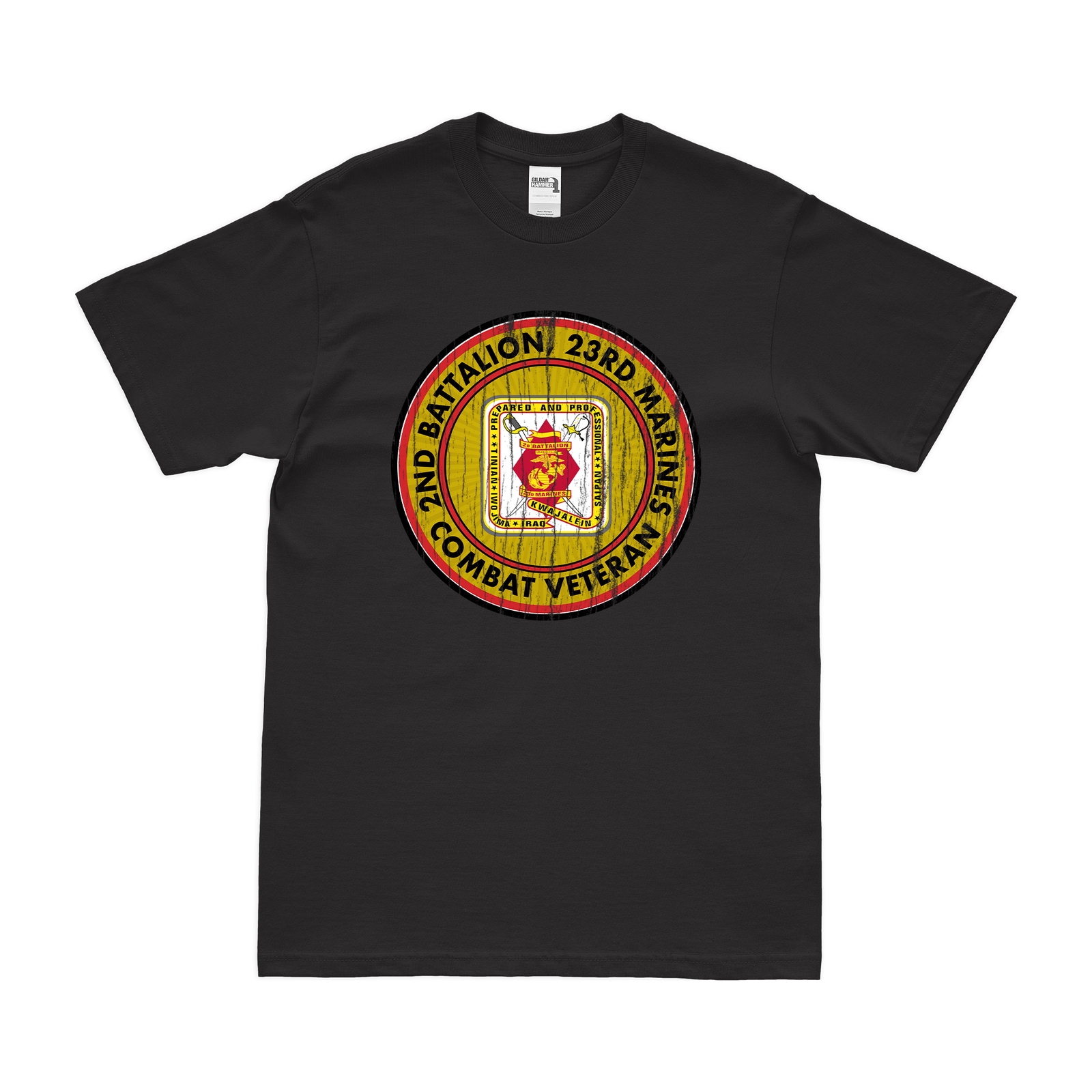 2-23 Marines Combat Veteran T-Shirt Tactically Acquired Black Distressed Small