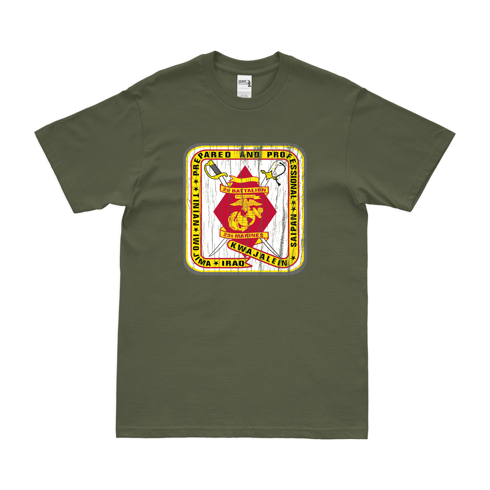 2/23 Marines Unit Logo Emblem T-Shirt Tactically Acquired Military Green Distressed Small
