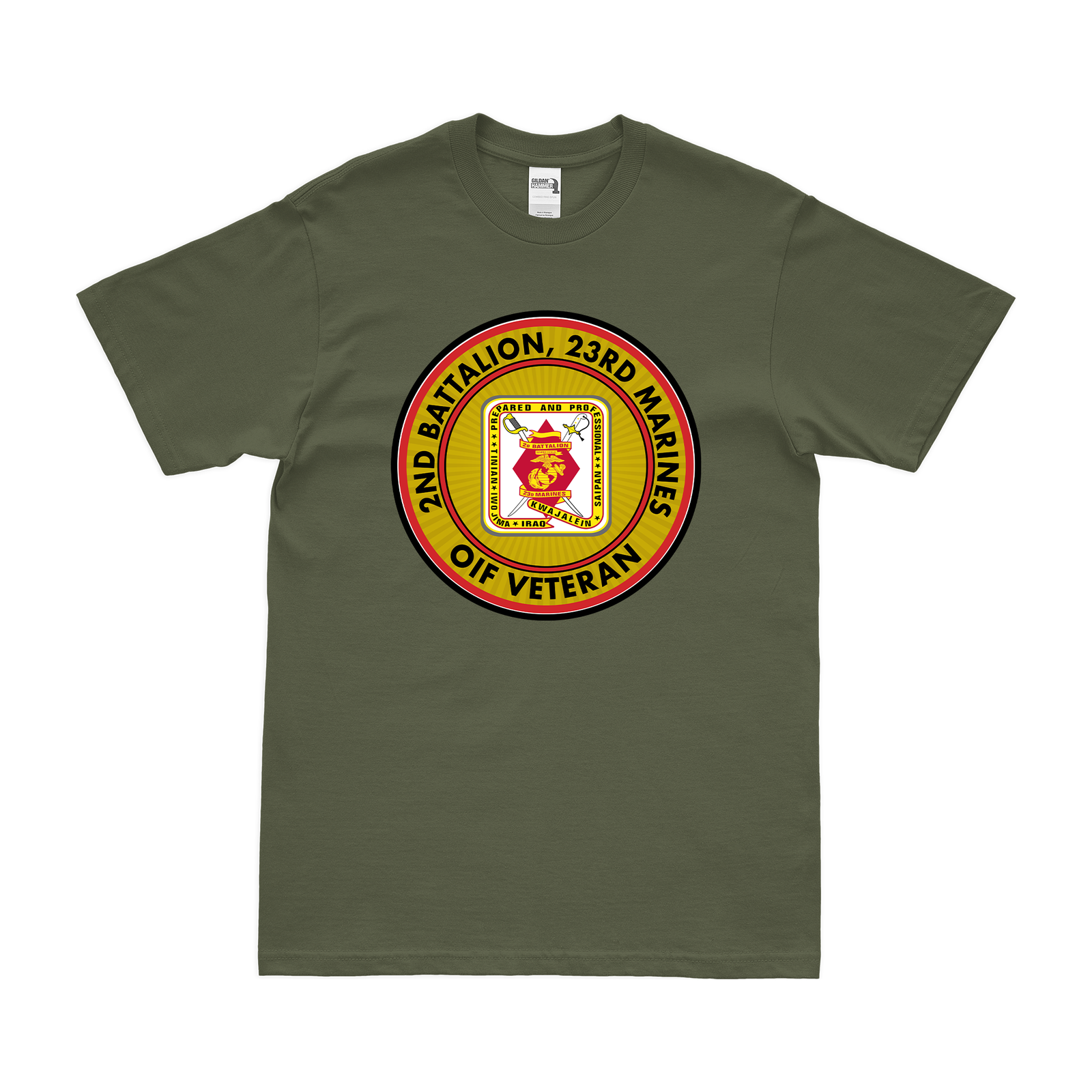 2-23 Marines OIF Veteran T-Shirt Tactically Acquired Military Green Clean Small