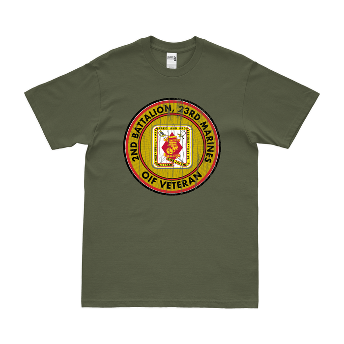 2-23 Marines OIF Veteran T-Shirt Tactically Acquired Military Green Distressed Small