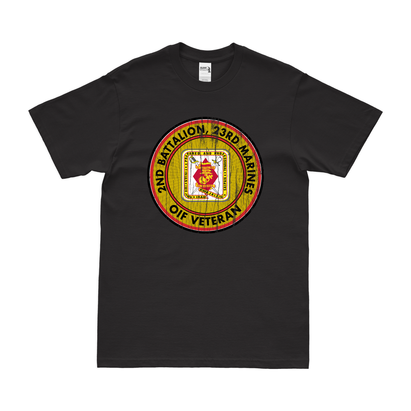 2-23 Marines OIF Veteran T-Shirt Tactically Acquired Black Distressed Small
