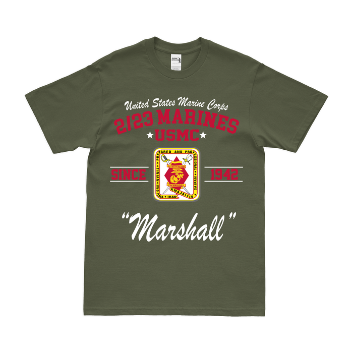 2-23 Marines Since 1942 Unit Legacy T-Shirt Tactically Acquired Military Green Clean Small