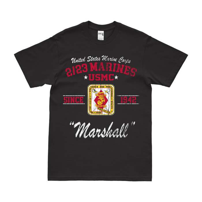 2-23 Marines Since 1942 Unit Legacy T-Shirt Tactically Acquired Black Distressed Small