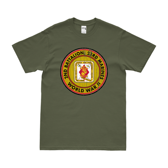 2-23 Marines World War II Tribute T-Shirt Tactically Acquired Military Green Distressed Small