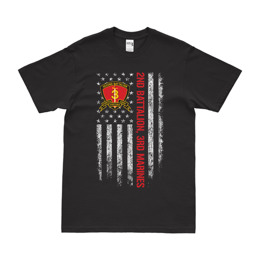 2nd Battalion, 3rd Marines (2/3 Marines) American Flag T-Shirt Tactically Acquired Black Small 