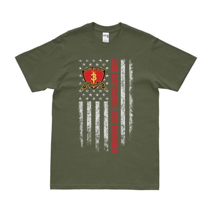 2nd Battalion, 3rd Marines (2/3 Marines) American Flag T-Shirt Tactically Acquired Military Green Small 