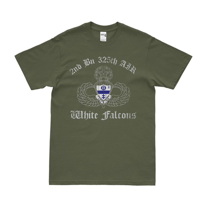 2-325 Airborne Infantry 'White Falcons' Jump Wings T-Shirt Tactically Acquired Military Green Distressed Small